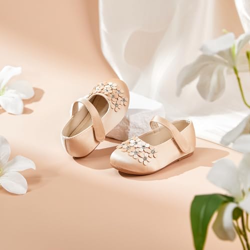 Image of PHIRAMIN Toddler Flower Girl Glitter Dress Shoes Little Girl Ballet Flats Bow Wedding Party