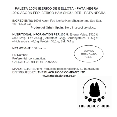 Hand Carved 100% Iberico Ham Shoulder BELLOTA Pata Negra - 100 Grams Bellota Iberico Ham Slices with 100% Natural Curation Process