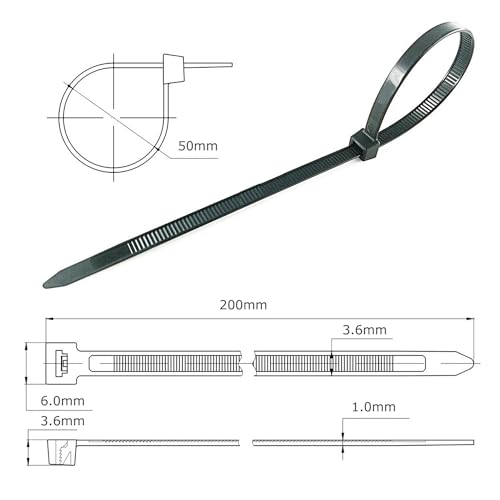 Cable Ties - 500 Pack 200mm x 3.6mm Black Beeway 8 inch Premium Ties Wraps, Strong Nylon Zip Ties