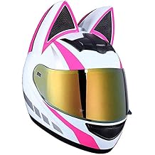 Girl Women Motorcycle Helmet Cat Ear Bluetooth Helmet DOT Certified Full Face Motorbike Helmet Four Season Flip-Up Helmets with Visor for Street Bike Racing Motocross ATV 2,M=5456CM