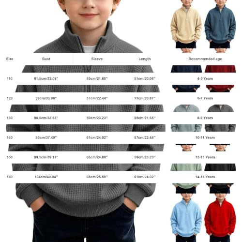 Boys Waffle Knit Quarter Zip Sweatshirts Fashion Long Sleeve Pullover Tops - image 6