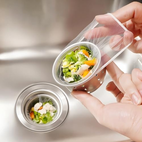 200Pcs Disposable Kitchen Sink Strainer Mesh Bags Elastic Anti-Clogging Sink Drain Covers Food Waste Debris Catcher Fits Most Sink Strainers