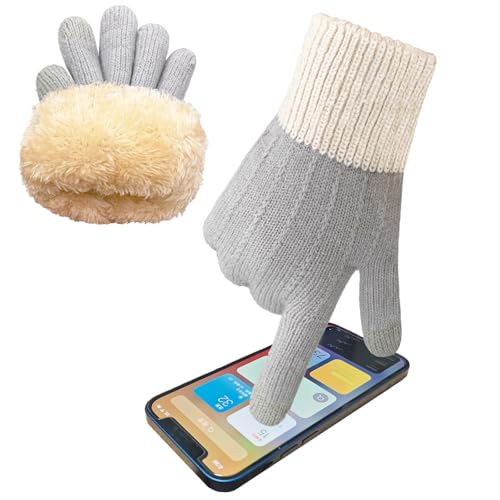 lifwimner Winter Handschuhe Damen Touchscreen Warme Fleece Strickhandschuhe Thermo Winterhandschuhe für Outdoor Sport Laufen Radfahren Freizeit(Grau)