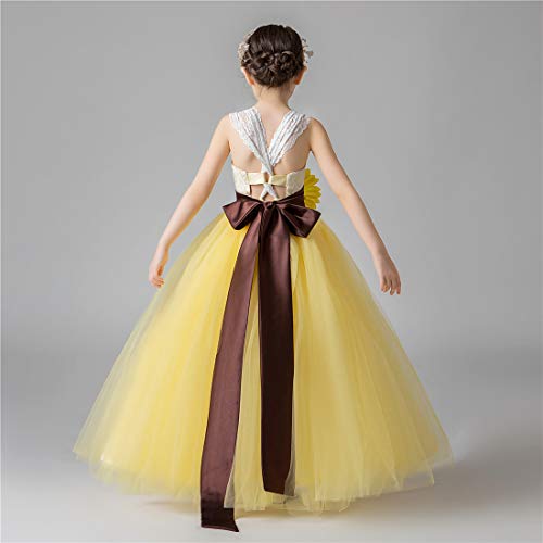 Yellow Tulle with Sunflower Belt Flower Girl Dress Pageant Dresses Prom Wedding Birthday Party3