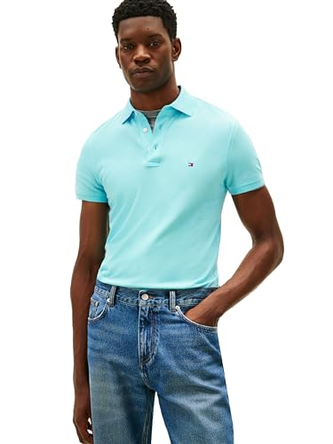 Image of Tommy Hilfiger Men's Short Sleeve Polo Shirts in Slim Fit with Stretch and Organic Pique Cotton