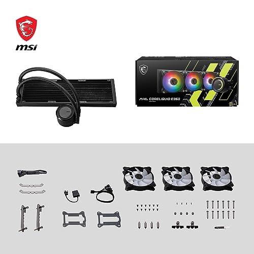 MAG CORELIQUID E360 AIO CPU Liquid Cooler - Piastra di raffreddamento in rame, ARGB Blockhead & ventole FDB, water block a 2 camere, radiatore split-flow, supporto Mystic Light - per AMD e Intel - Sistema di raffreddamento - Immagine 7