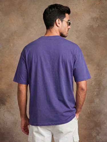Image of Veirdo Oversized Baggy Fit Drop Shoulder Half Sleeves Round Neck Solid Pure 100% Cotton T-Shirt for Men (Available in White, Black, Mustard, Maroon, Green, Lilac, Navy, Red Color)