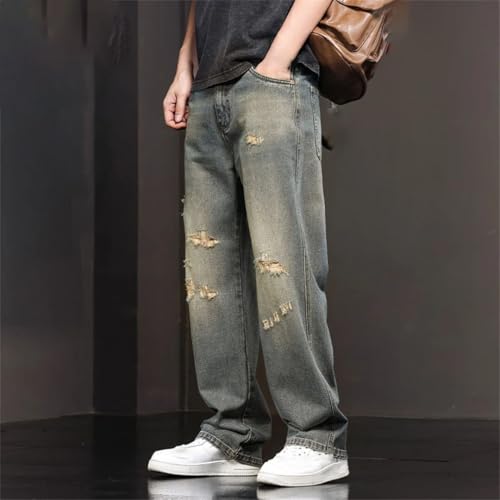 Men's Casual Long Jeans Classic Straight Denim Wide Leg Pants Solid Color Casual Trousers2