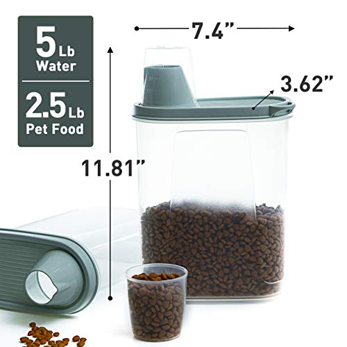 Citylife 2 Pcs 2.5 Lb Dog Food Containers Small Pet Cat Food Storage Container Pour Spout Measuring Cup Bird Dry Food Dispenser With Lid #TOP1