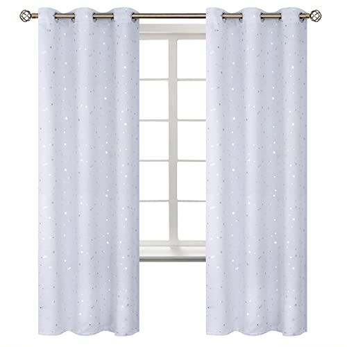 Image of BGment Kids Room Curtains for Bedroom - Grommet Thermal Insulated Silver Star Print Room Darkening Curtains for Living Room, Set of 2 Panels, 42 x 72 Inch, Greyish White