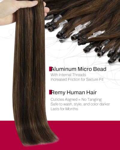 Image of Moresoo Micro Bead Hair Extensions Real Human Hair, Dark Brown, 24 Inch