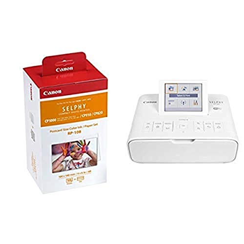 Canon RP-108 Color Ink/Paper Set and Canon SELPHY CP1300 Wireless Compact Photo Printer with AirPrint and Mopria Device Printing, White