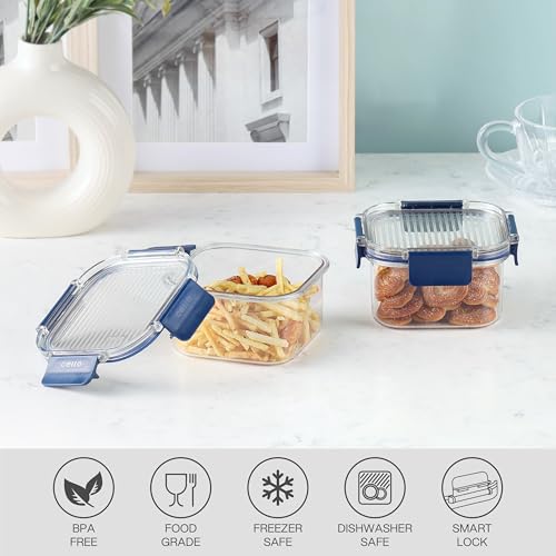 Image of CELLO Stacklock Square Pet Storage Jar for Kitchen Set of 2 Pieces, 450 ml Blue | Freezer & Fridge Safe, Airtight Stackable Pet Kitchen Storage Box Jar Container Set for Beans, Whole Grains, Spices