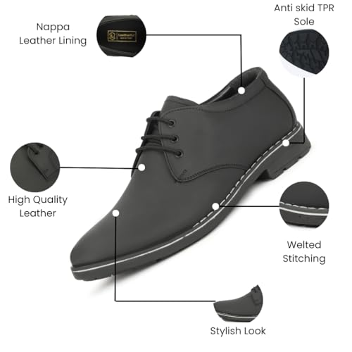 Image of Leatherful Formal Lace-up Derby Shoes for Men | Full Grain Leather | TPR Sole & Nappa Lining | Office, Party, All Occassion | Genuine Leather | Smart Casual - YKDB020BL1S-06
