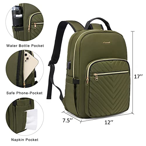 Lovevook Laptop Backpack Purse For Women, Work Business Travel Computer Bags, College Nurse Backpack For Womens, Quilted Casual Daypack With Usb Port, Fit 15.6 Inch Laptop, Army Green #TOP4