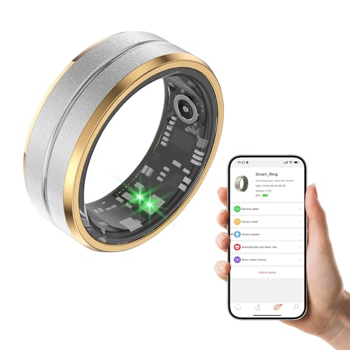 MERNEUO Smart Ring, Fitness and Health Tracker Ring with Calories/Heart Rate/Blood Oxygen/Sleep Monitoring, IP68 Waterproof Sleep Tracker Ring(Silver with Side Gold, #8)