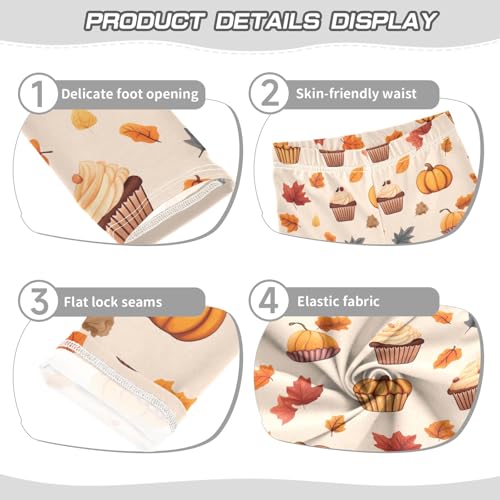 Girls' Athletic Leggings Ankle Length Yoga Dance Pants Kids Teen 4T Cake Pumpkin Fall Leaves3