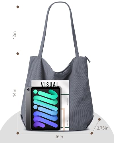 Image of Iioscre Corduroy Tote Bag for Women,Hobo HandBags with Zipper,Large Capacity Casual Shoulder Handbags with Inner Pockets