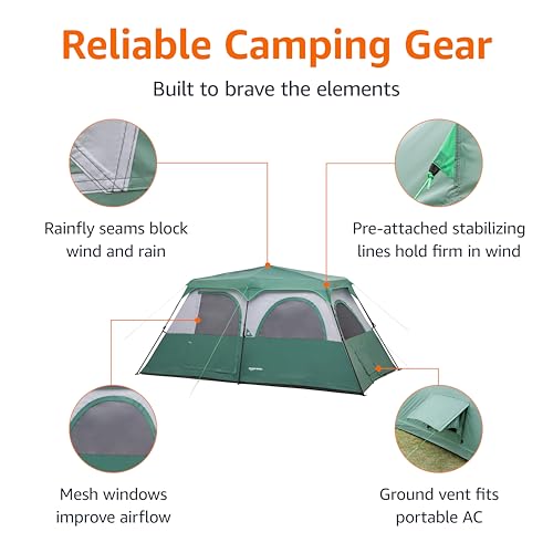 Image of Amazon Basics Instant Camping Tent with Rainfly, Weather-Resistant, Quick Setup