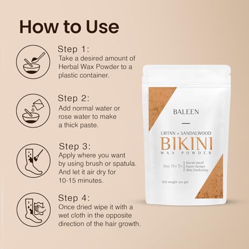 Image of BALEEN Bikini Wax Powder Women with Ubtan & Sandalwood 120 Gm (Pack Of 6) | Painless Herbal Hair Removal Powder for women Bikini Area, Legs, Hands & Underarms with No Harmful Chemicals, No Irritation, No Skin Rashes