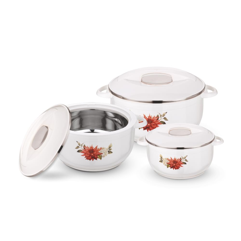ASIAN Plastowares - Nova Inner Steel Casserole (600 ml, 1000 ml, 1600 ml) Set of 3 | BPA-Free | Keeps Food Hot | Ideal for Serving, Gifts for Diwali| Airtight | Hot Pot for Chapati | (B0CVB9WP2S) Amazon Price History, Amazon Price Tracker