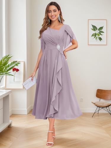 Tea Length Mother of The Bride Dresses for Women Chiffon Wedding Guest Dress3
