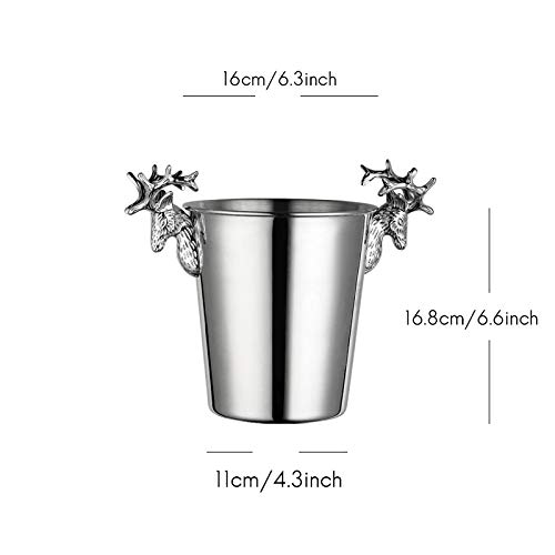 Lyzeous Stainless Steel Ice Buckets,Deer Head Handle,Insulated Ice Bucket,Wine Buckets Champagne Bucket for Paties and Bar (S)