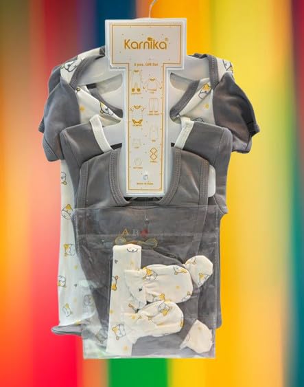 Image of A.Z.FASHIONS New Born Baby Gift Set | 8 Piece Cotton Clothing Essentials Kit | Full Sleeves Dress Just Born Baby Boy & Girl Set 0-3 Months | Kids Cotton Set