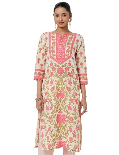 Image of BIBA Floral Women Cotton Straight Printed Kurta