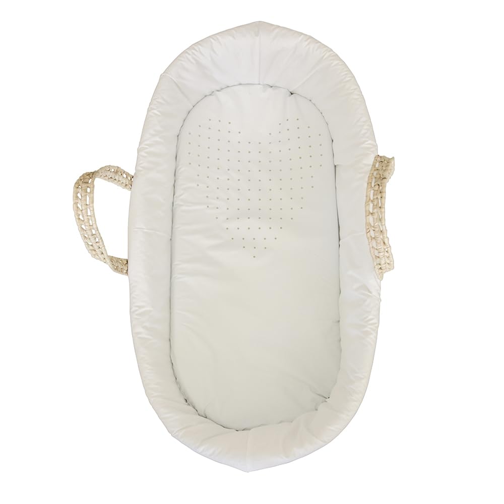 Tanuki Moisés de Mimbre Natural para Bebé con Base de Madera - Hecho a Mano - Colchón Incluido - Estilo nórdico Liso Blanco