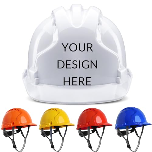 Custom Hard Hat with Suspension, Construction Adjustable Ratchet Hard Hats,Personalise Hard Hat,Add Your/Logo/Text/Photo (D Style)