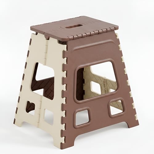Image of U-MAX 18 Inch Folding Step Stool, Portable, Heavy Duty Plastic with Anti-Slip Surface Space-Saving Foldable Stool for Kids & Adults (Brown-Ivory)