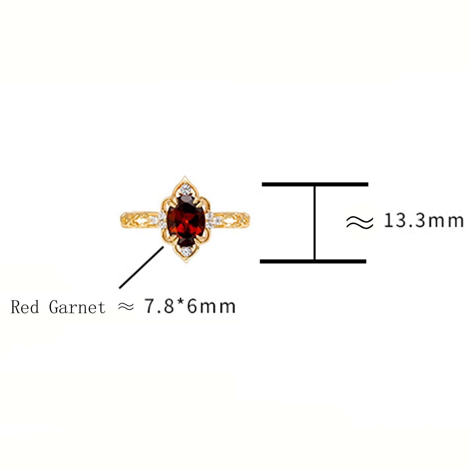 Anillo de boda dorado Au 375/585/750 con granate ovalado, forma vintage de filigrana