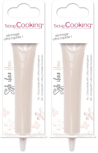 SCRAP COOKING - Stylo Choco Blanc - Crayon Alimentaire Pâtisserie 25 g - Stylo Décoratif Comestible - Écrire & Dessiner sur Desserts, Gâteaux & Biscuits...