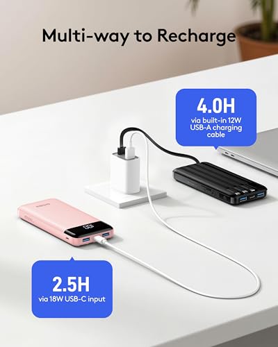 Image of Orfeika Portable Phone Charger, 10000mAh Portable Charger 22.5W Fast Charging Power Bank with Built-in Cables, Travel Essential Battery Pack Compatible with iPhone, Samsung, Google, iPads, etc