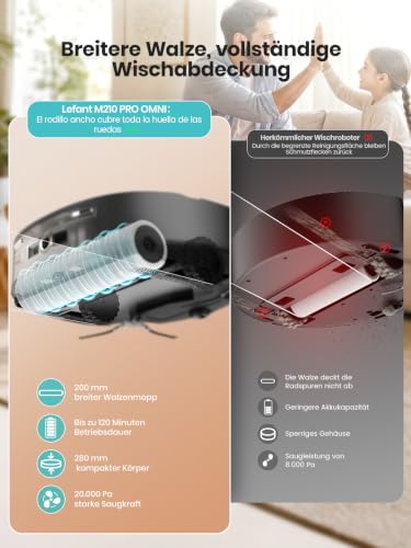 Lefant M210 PRO Omni Roller Complete Saugroboter mit Wischfunktion,20.000Pa – Ansicht 2