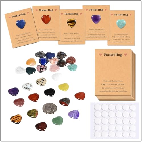 ISAROARO 28 Sets Pocket Hug Heart Worry Stone Keepsake Exchange Relationship Cards for Colleagues Family Distance Social Celebration of Life Gift (28 Heart)