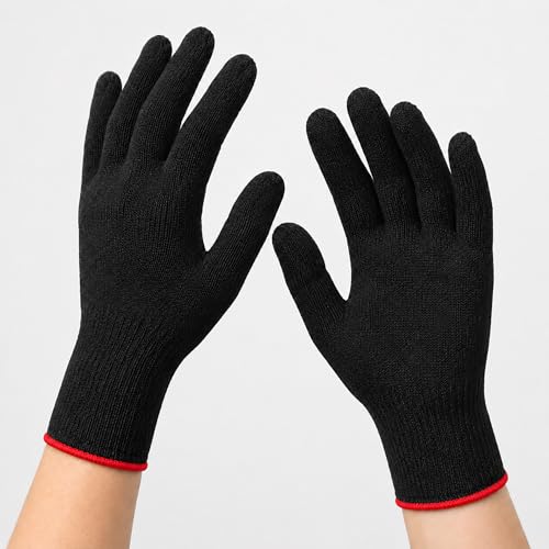 Image of AM Safe-X Premium Black Cotton Gloves for Men & Women | Lightweight Breathable Knitted Gloves | Soft Stretch Fit | Reusable Hand Protection for Driving, Gardening, Warehouse & General Use | 2 Pair