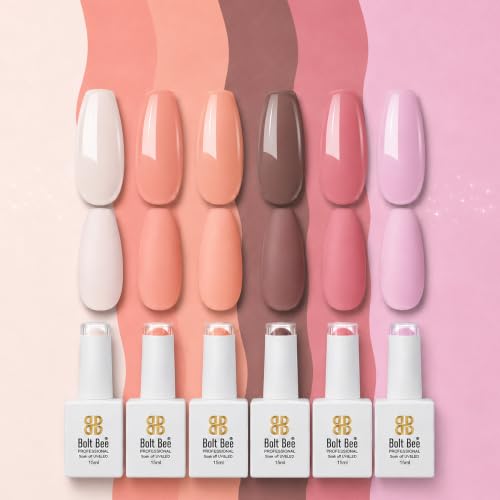 Image of Bolt Bee Gel Polish Kit | 6 Colors Light Soft Sakura, White & Nude | Spring Soak-Off Gel Nail Polish Set for Nail Art Design & Home Manicure (15ml Each)