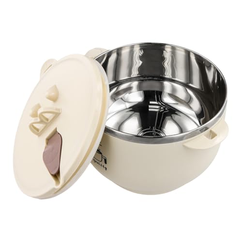 Dewocke Tazón de Ramen de 1000ml, Tazón de Fideos con Tapa, Cuenco Fideos Instantáneos para Microondas, Tazón Ramen de Acero Inoxidable, Tazón Grande para Fideos, Ensalada, Sopa - Beige
