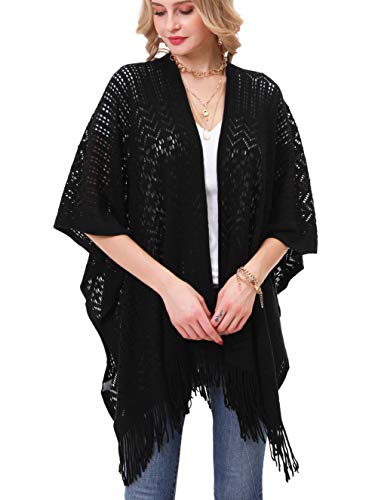 Knit Shawl Wrap for Women - Soul Young Ladies Fringe Knitted Poncho Cardigan Cape4