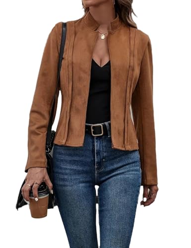 Women'S Fall Faux Suede Jackets Long Sleeve Coats Fashion Dressy Outwear cropped jackets