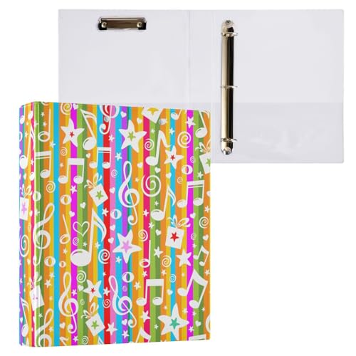 Vuiyean Fichários musicais coloridos de 3,8 cm com 3 anéis com prancheta e 2 bolsos, fichários grand
