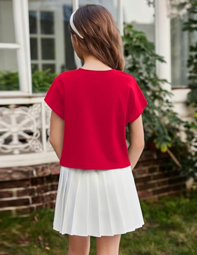 Image of Arshiner Girls Shirt Crop Tops Short Sleeve Summer Drop Shoulder Batwing Sleeve Crewneck Loose T Shirt Tee