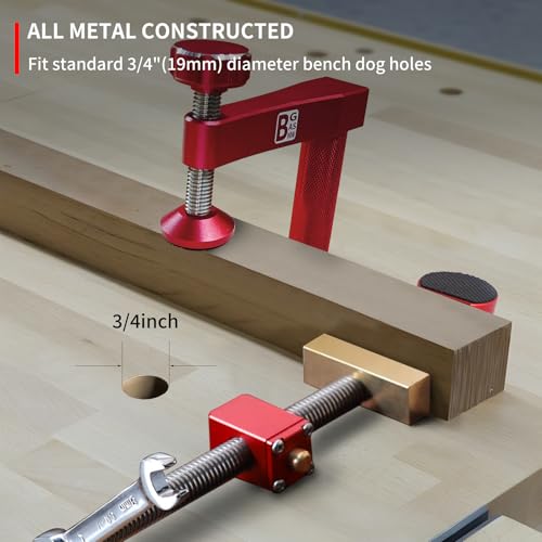 Bench Dogs Clamp Set, Woodworking Clamps with 4 Bench Dogs for 3/4 Inch (19mm) Workbench Dog Hole, Adjustable Dog Hole Clamp with 2 Ratchet Wrenches, Workbench Accessories for Woodworking Clamp