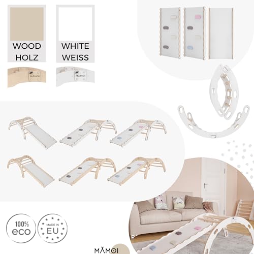 Foto von MAMOI® Kletterbogen mit Rutsche, Kletterdreieck, Klettern, Klettergerüst aus Holz, Holzbogen, Rutschbrett für Spielplatz, Klettergerüst Indoor