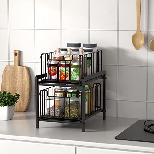 NPPLUS 2-Tier Under Sink Organzier: Iron Under Sink Cabinet Organizers With Sliding Drawer - Pull Out Home Storage For Bathroom Kitchen Desktop (Black) - Image 5