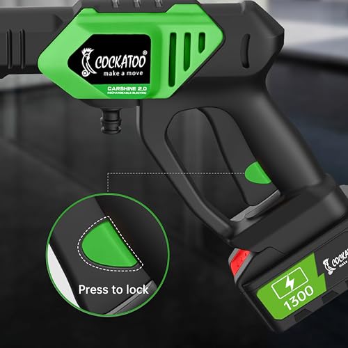 Image of Cockatoo CarShine2.0 Rechargeable Pressure Washer Gun 21V Single Battery 20Bar Pressure 5Lmin Flow Copper Binding Motor 2 in 1Nozzle Portable Car Bike Garden Cleaner Cordless High Pressure Washer