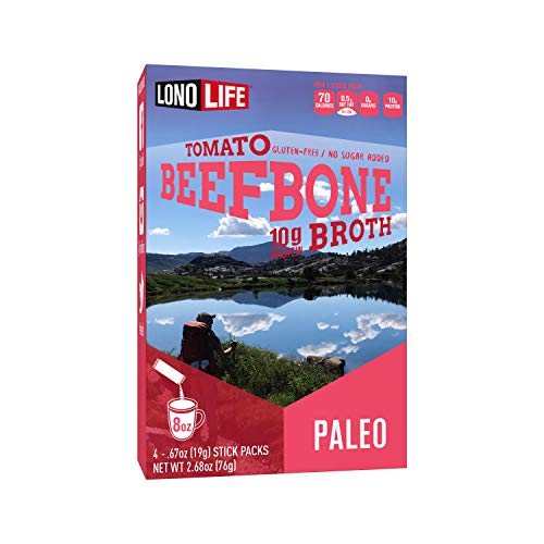 LonoLife Grass-Fed Tomato Beef Bone Broth Powder with 10g Protein, Paleo and Keto Friendly, Portable Individual Packs, 4 Servings (Equal to 32 ounces of broth)) 4 Count