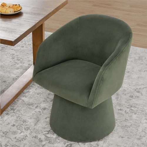 Image of KISLOT Swivel Dining Chairs Set of 1, Upholstered Mid Century Modern Deskchair with Barrel Back, Linen Fabric Kitchen Chairs for Dining Room, Bedroom, Dressing Room, Green